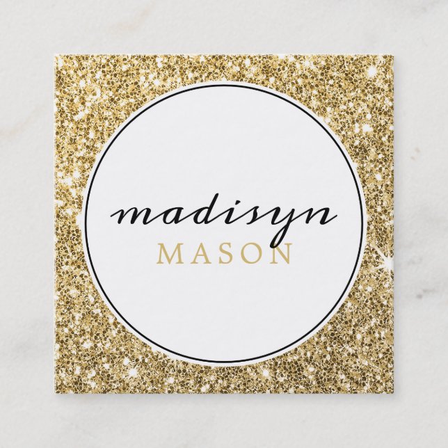 CALLING CARD circle border black gold glitter (Front)