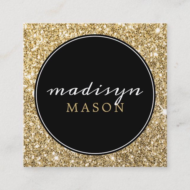 CALLING CARD circle border chic black gold glitter (Front)