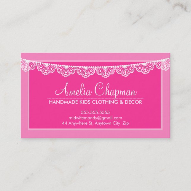 CALLING CARD cute creative lace bunting hot pink (Front)