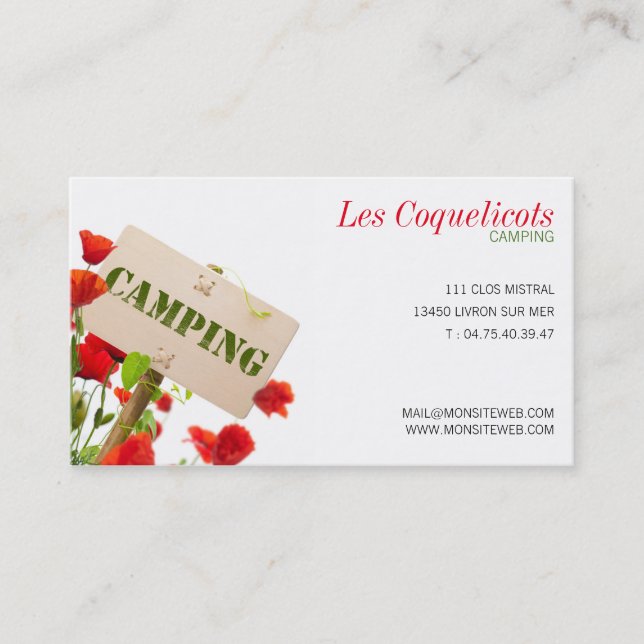 Calling card professional, camp-site (Front)