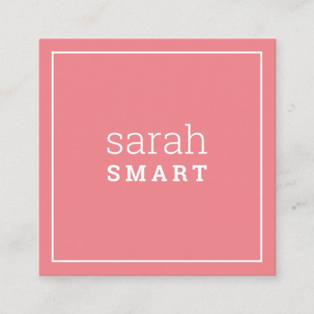 CALLING CARD square edgey modern coral pink white (Front)