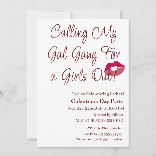 Calling My Gal Gang For Girls Out Galentines Day Invitation