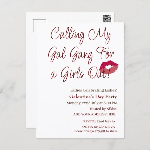Calling My Gal Gang For Girls Out Galentines Day Postcard