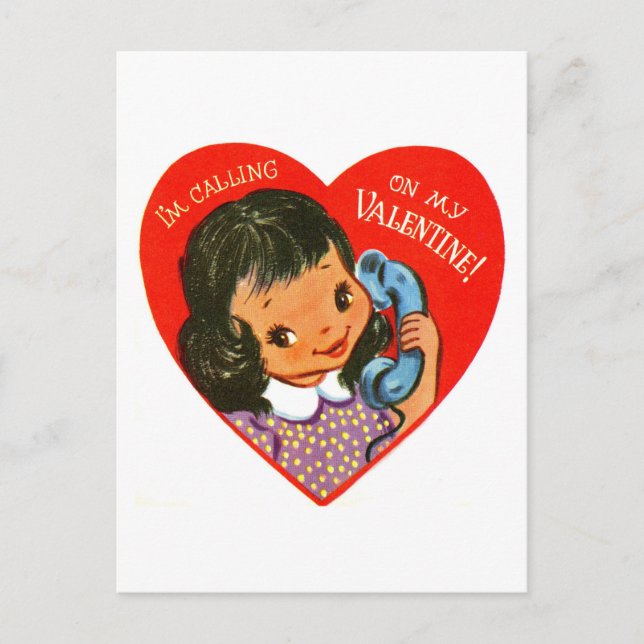 Calling my Valentine on a Retro Phone Holiday Postcard (Front)
