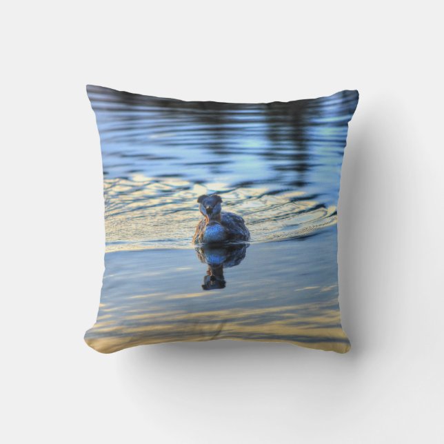 Calling Red-necked Grebe Waterfowl Wildlife Photo Throw Pillow (Front)