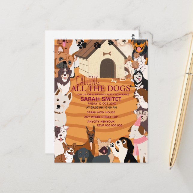 CallingAll Dogs Birthday Pawty  let's do  Postcard (Front/Back In Situ)