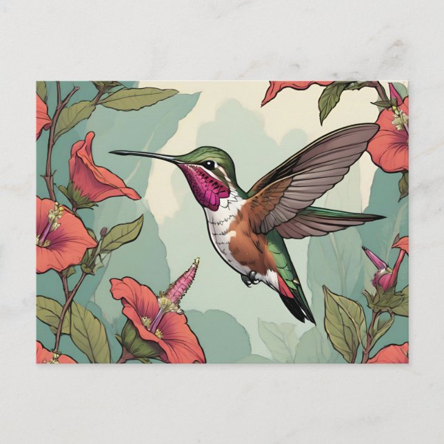 Calliope Hummingbird in flight Postcard (Front)