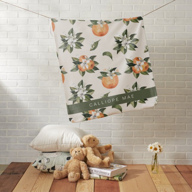 CALLIOPE Little Cutie Clementine Orange Floral Baby Blanket (In Situ)