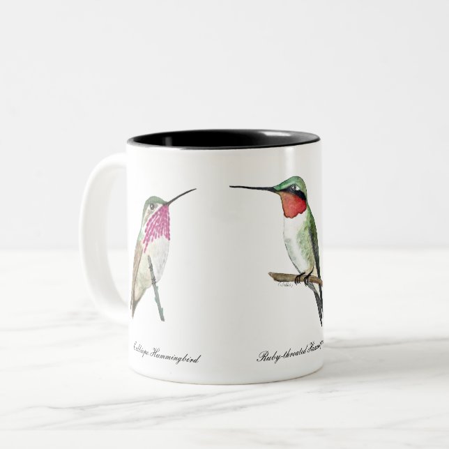 Calliope, Rufous and Ruby-throated Hummingbirds Two-Tone Coffee Mug (Front Left)