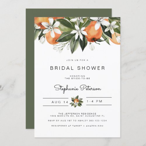 Calliope _Watercolor Orange Blossoms Bridal Shower Invitation