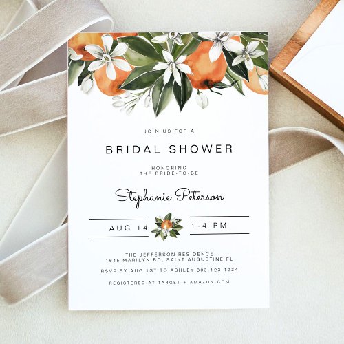 Calliope _Watercolor Orange Blossoms Bridal Shower Invitation