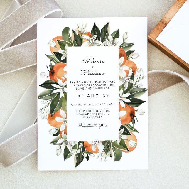 CALLIOPE Watercolor Tropical Orange Blossom Fruit Invitation (Creator Uploaded)