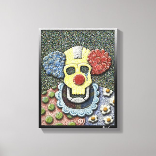 Callous the Crying Clown-Color Pointillism/Gouache Canvas Print (Front)