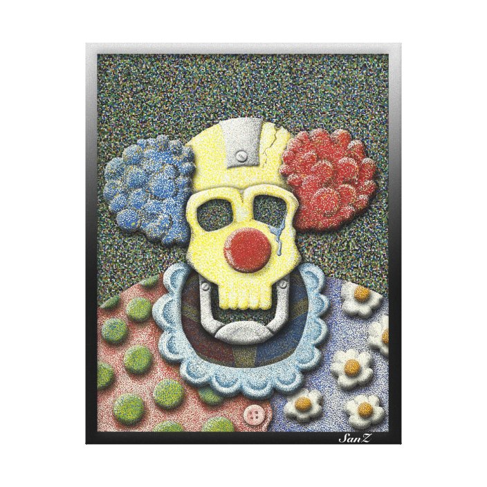 Callous The Crying Clown Color Pointillism Gouache Canvas Print
