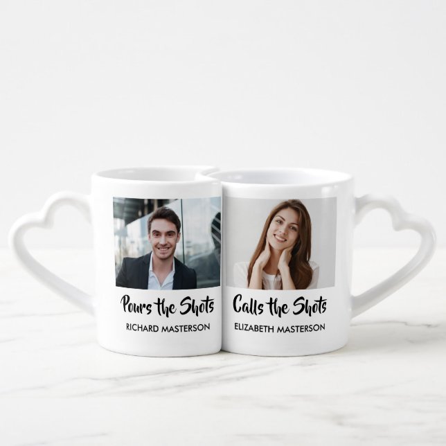 Calls the Shots Funny Quote Couples Photo Coffee Mug Set (Back Nesting)