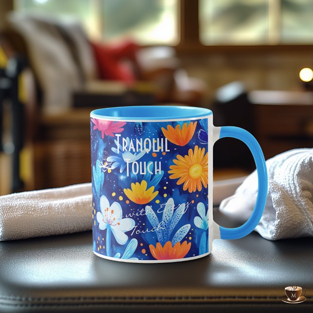 Calm abstract floral art in soothing blue tones mug (Creator Uploaded)
