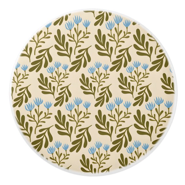  Calm and Natural: Blue Flower Seamless Pattern Ceramic Knob (Front)