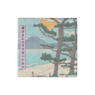 Calm and relaxation Japanese river. Stone Magnet