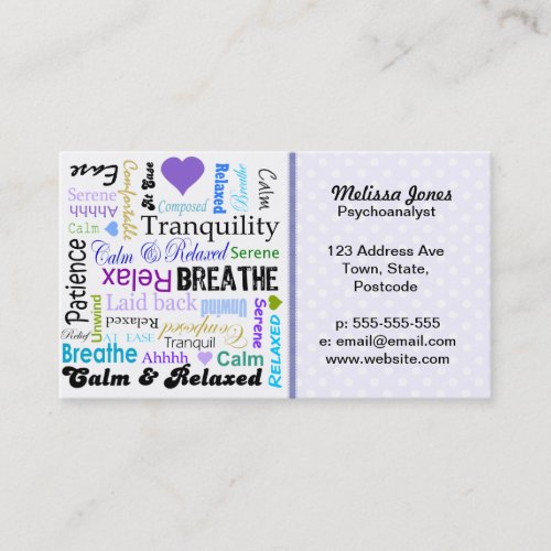 Calm and Relaxing positive words typography Business Cards