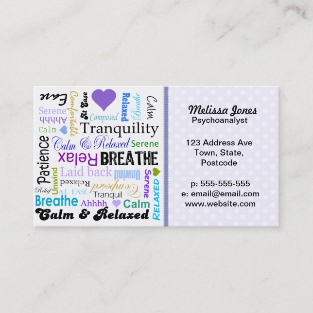 Calm and Relaxing positive words typography Business Card (Front)