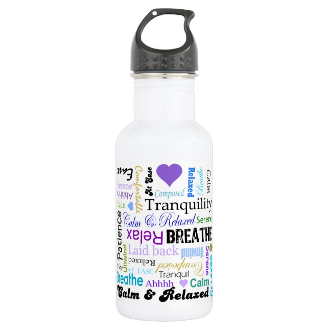 Calm and Relaxing positive words typography Stainless Steel Water Bottle (Front)