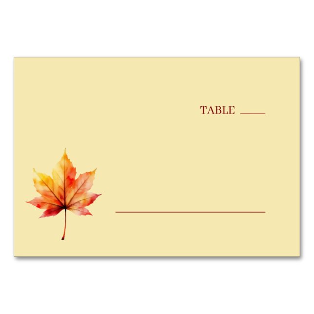 Calm Autumn Watercolor Maple Leaf Table Number (Front)