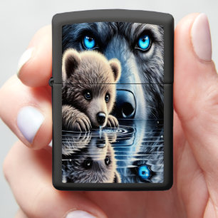 Calm Bear and Mystical Bear Silhouette Zippo Lighter