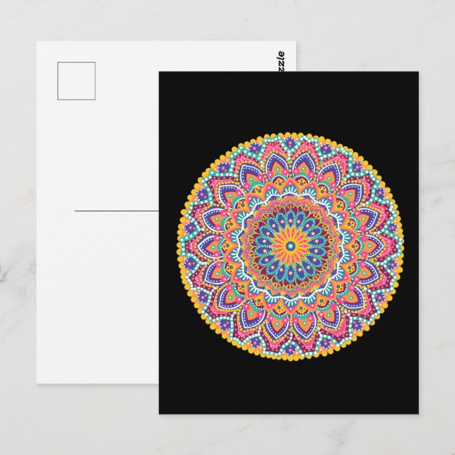 Calm Beautiful Colorful Floral Mandala Postcard (Front/Back)