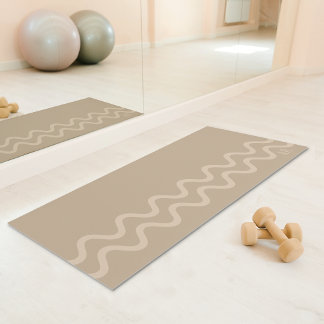 Calm Beige Modern Minimal Wavy Lines With Initials Yoga Mat
