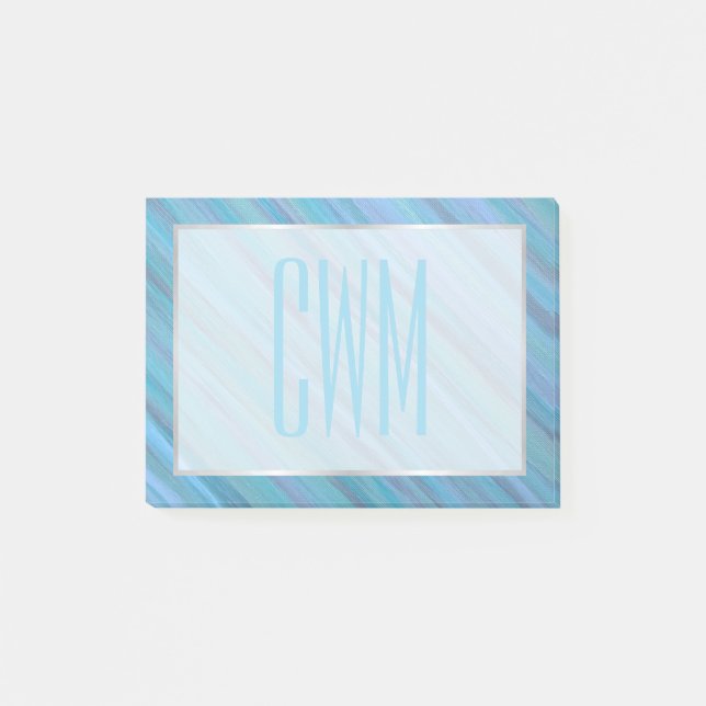 Calm Blue Abstract | Cool Turquoise Aqua Monogram Post-it Notes (Front)