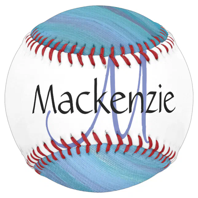 Calm Blue Abstract | Cool Turquoise Aqua Monogram Softball | Zazzle