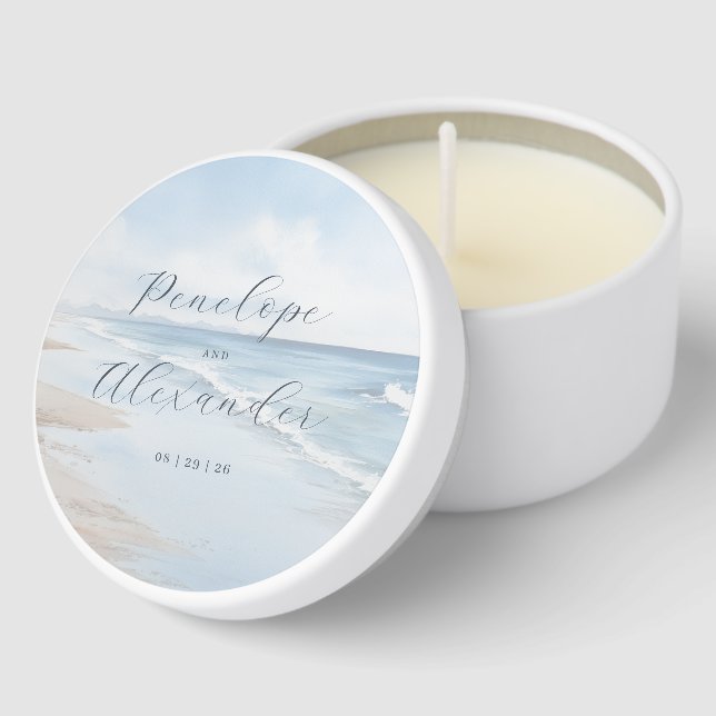 Calm Blue Beach Waves Mini Candle Favors (Corner)