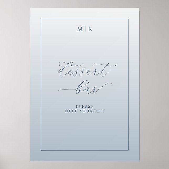 Calm Blue Elegant Dessert Bar Sign Holder (Front)