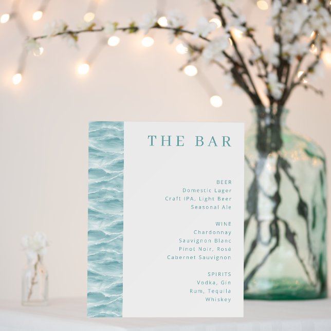 Calm Blue Minimalist Bar Menu Foam Board (In Situ (Wedding))
