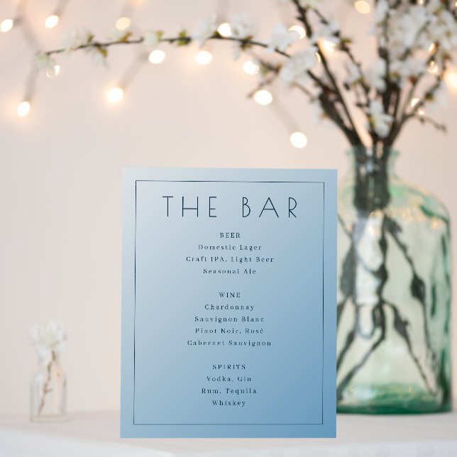 Calm Blue Minimalist Bar Menu Foam Board (In Situ (Wedding))