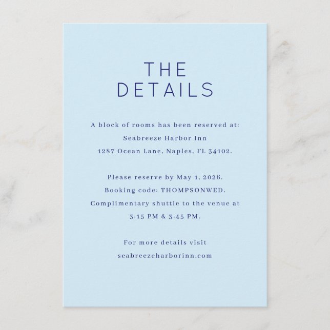 Calm Blue Minimalist Details Enclosure Card (Front)