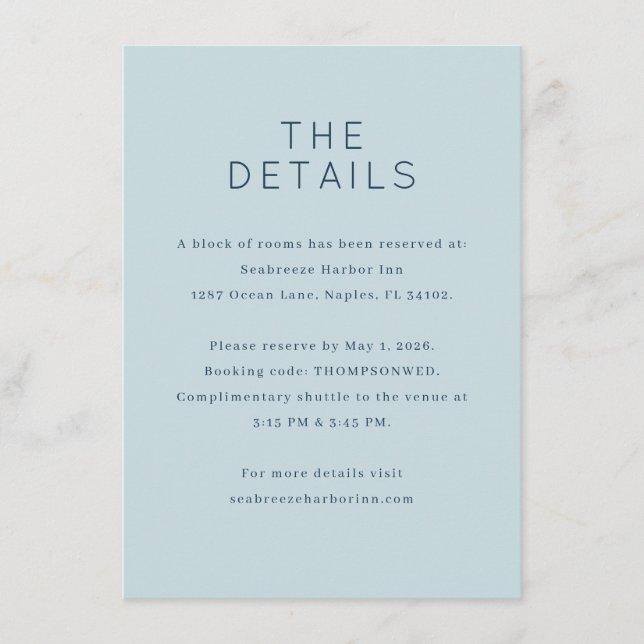 Calm Blue Minimalist Informational Enclosure Card (Front)