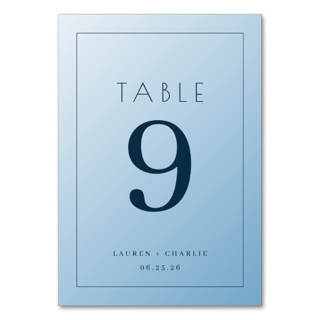 Calm Blue Minimalist Wedding Table Card (Front)