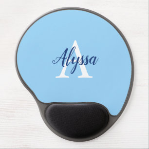 Calm Blue Monogram Script Gel Mousepad