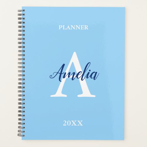 Calm Blue Monogram Script Planner