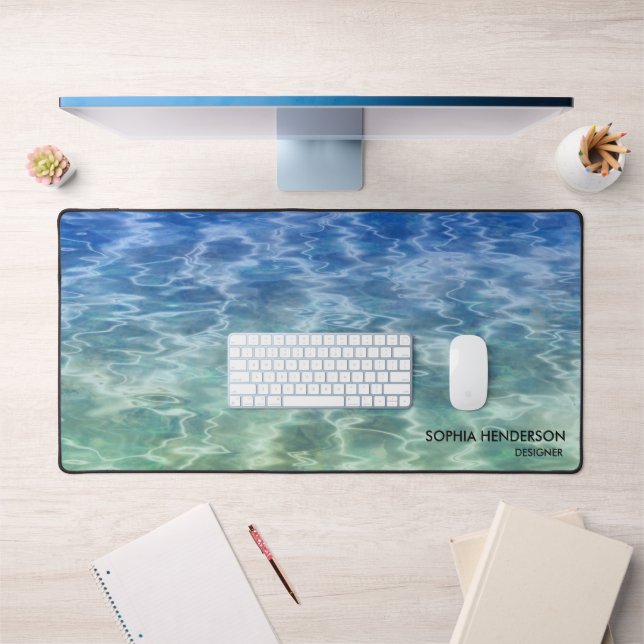 Calm Blue Ocean Water or Custom Photo Text Desk Mat (Office 1)