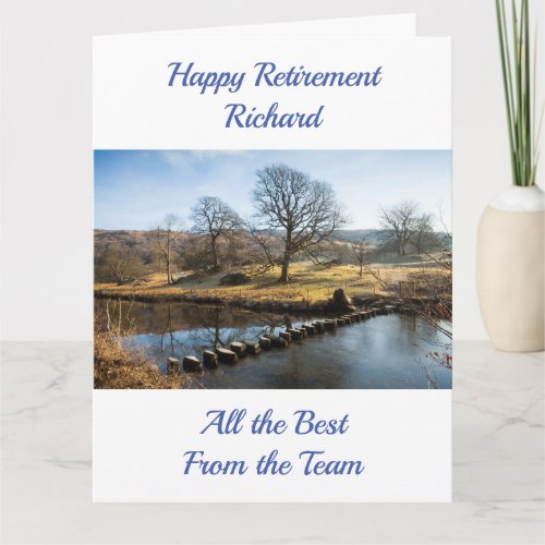 Calm Blue River Personalized Photo Retirement Card