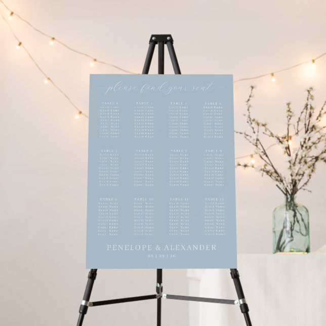 Calm Blue Seating Chart Foam Board (In Situ (Stand))