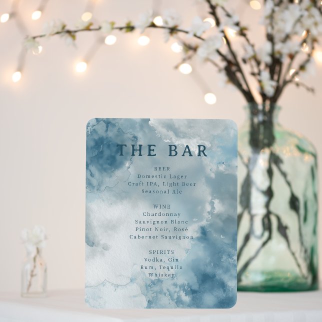 Calm Blue Watercolor Bar Menu Foam Board (In Situ (Wedding))