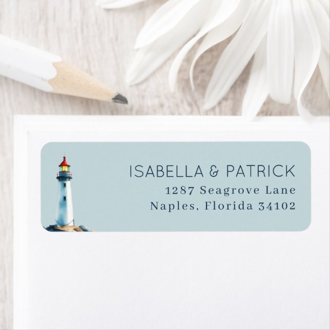 Calm Blue Watercolor Lighthouse Label (Insitu)