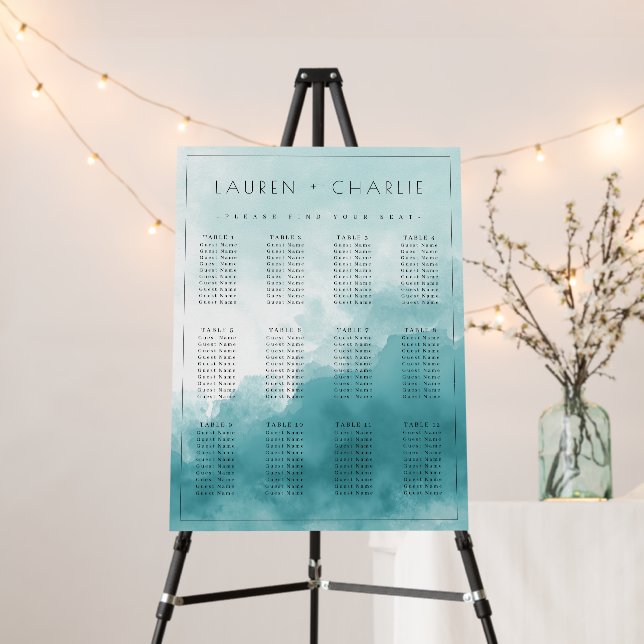 Calm Blue Watercolor Seating Chart Foam Board (In Situ (Stand))
