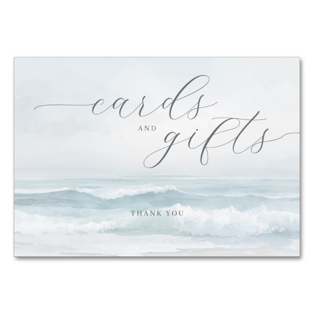 Calm Blue Watercolor Waves Table Number (Front)