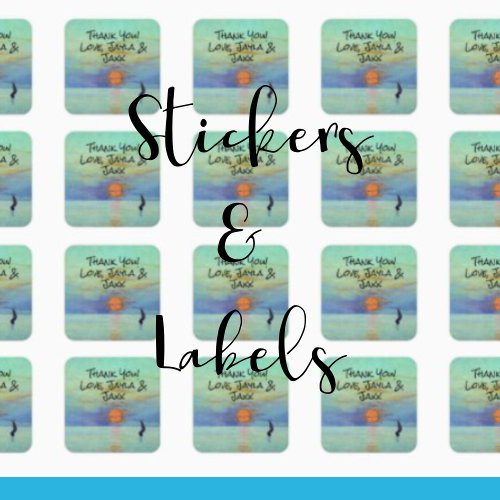 Calm blue waves with beautiful Sunset customLabels Square Sticker
