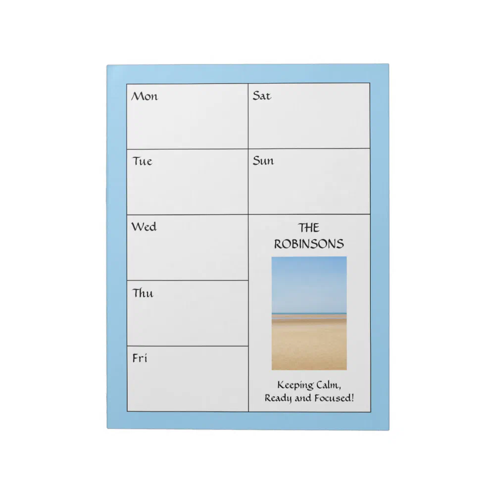 Calm Blue Weekly Planner Add Own Photo Notepad