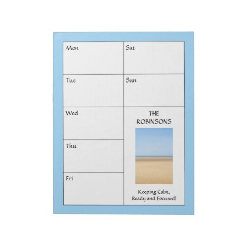 Calm Blue Weekly Planner Add Own Photo Notepad